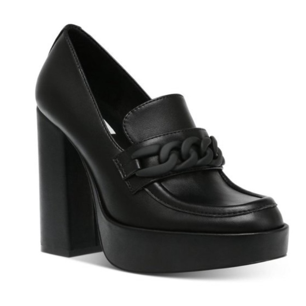 Steve Madden Rhylee Black Platform Chain-Link Women’s Loafers Shoes Size 9.5.